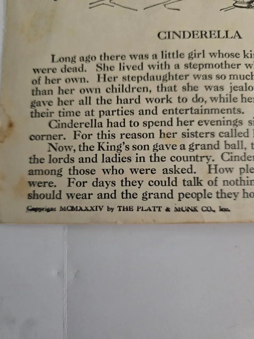 Vintage 1934 Cinderella Book Platt & Munk Illustrated Fairy Tale Childrens Story
